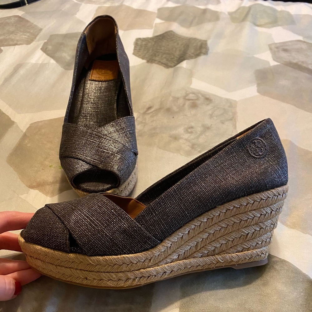 Tory Burch Filipa Pewter Metallic Espadrille Peep